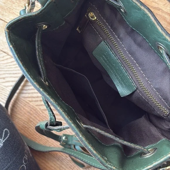 Divina Firenze Small green 2-way bucket bag genuine leather tassels - Picture 6 of 11